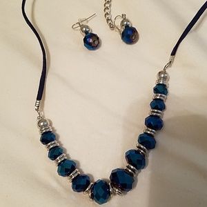 Blue necklace and earring set